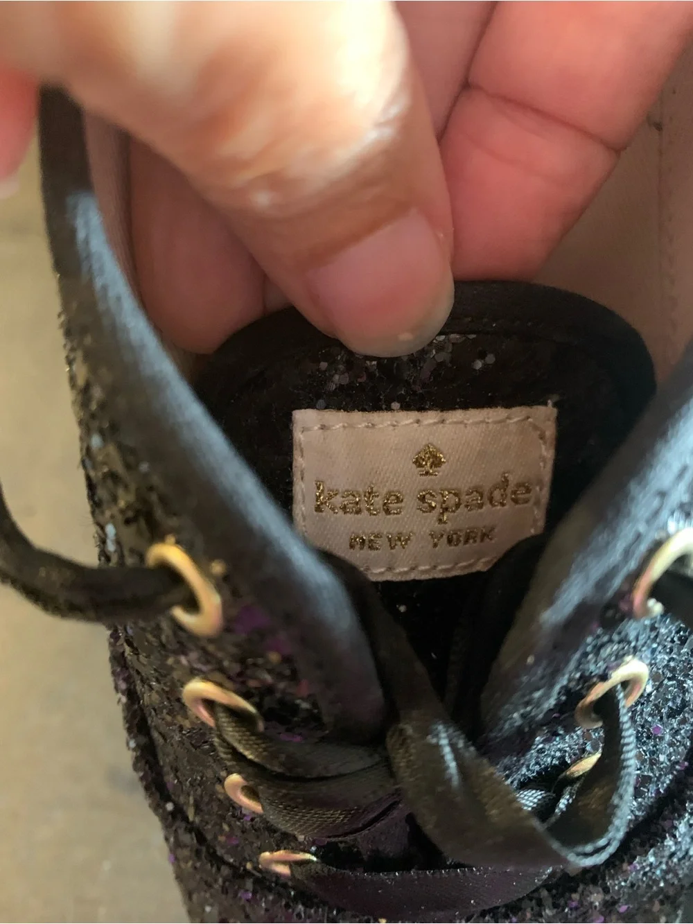KEDS x KATE SPADE Women's 7.5 Black Glitter Lace-Up Low Top Sneakers